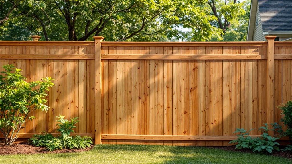 Pressure-Treated Pine dog-ear privacy fence - 8-foot natural cedar stained wood fence installation in Atlanta, Georgia
