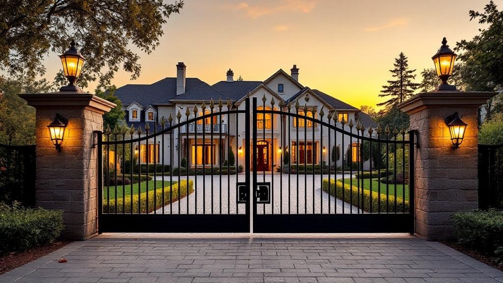 aluminum double swing driveway gate - classic picket with finials entrance gate in Charlotte, North Carolina