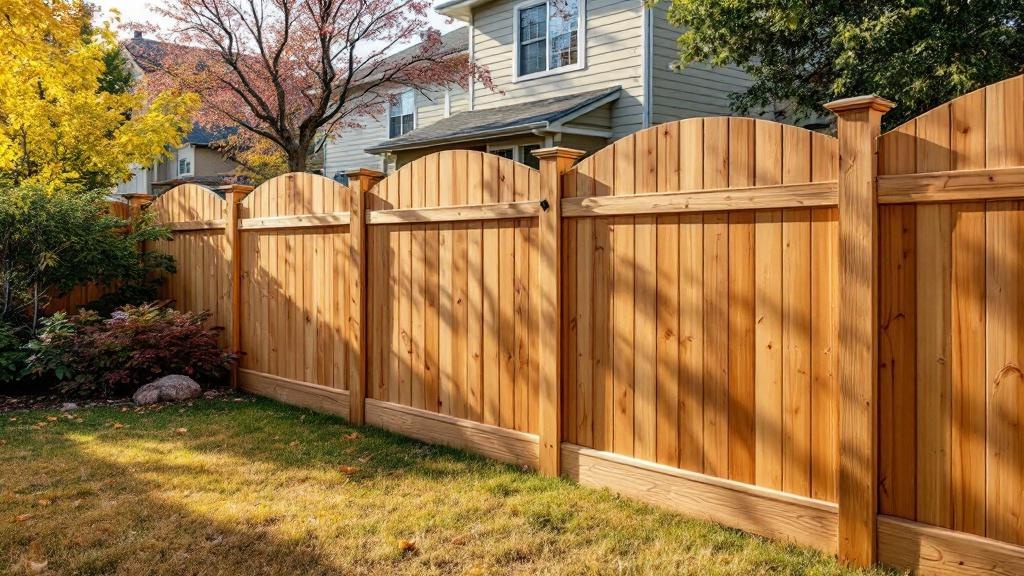 Pressure-Treated Pine shadowbox privacy fence - 8-foot honey oak stained wood fence installation in Denver, Colorado