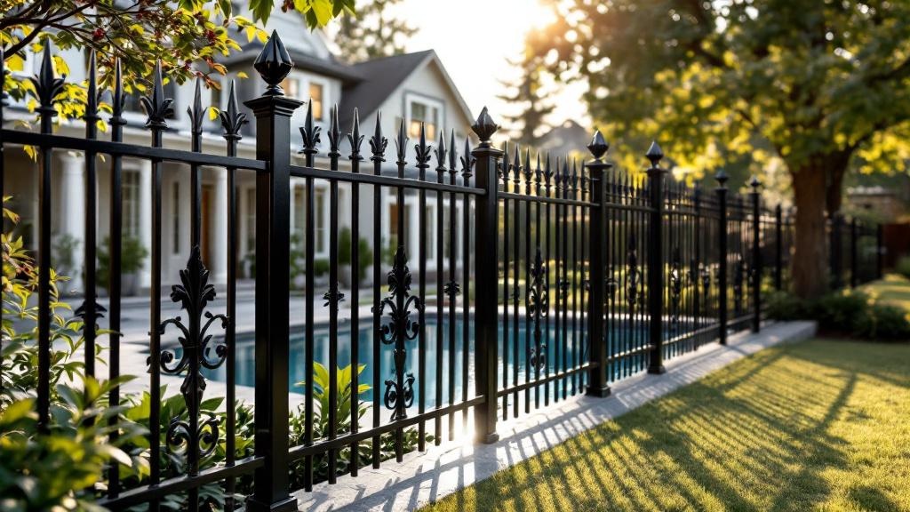 black aluminum spear-top ornamental fence - 6-foot decorative metal fence for pool enclosure in Portland, Oregon