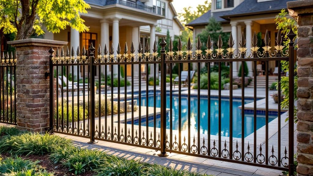 bronze aluminum spear-top ornamental fence - 5-foot decorative metal fence for pool enclosure in Atlanta, Georgia