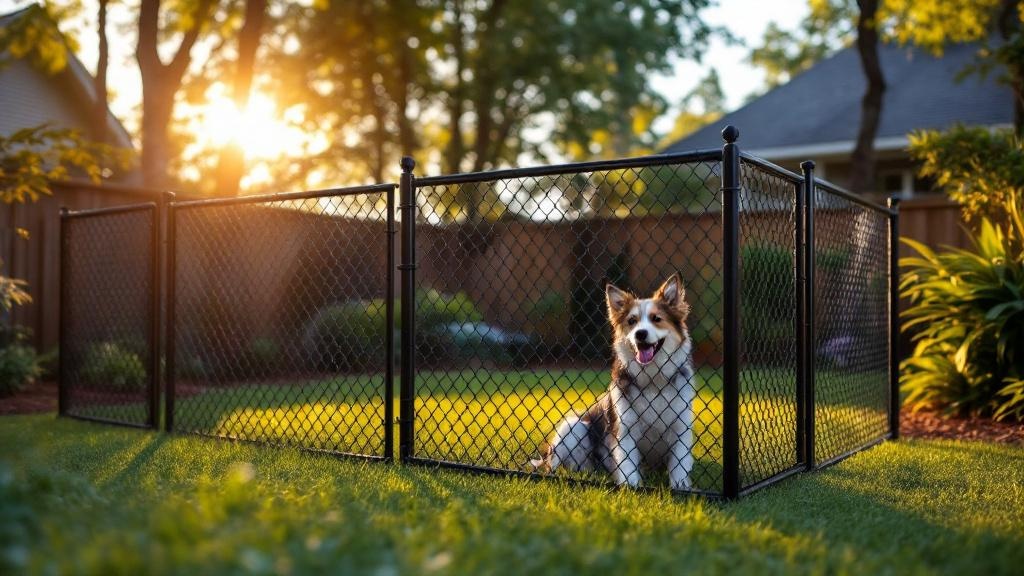 black vinyl-coated chain link fence - 4-foot dog fence installation by professional fence contractor in Raleigh, North Carolina