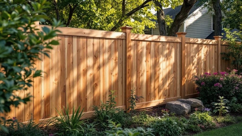 Western Red Cedar shadowbox privacy fence - 8-foot natural cedar stained wood fence installation in Charlotte, North Carolina