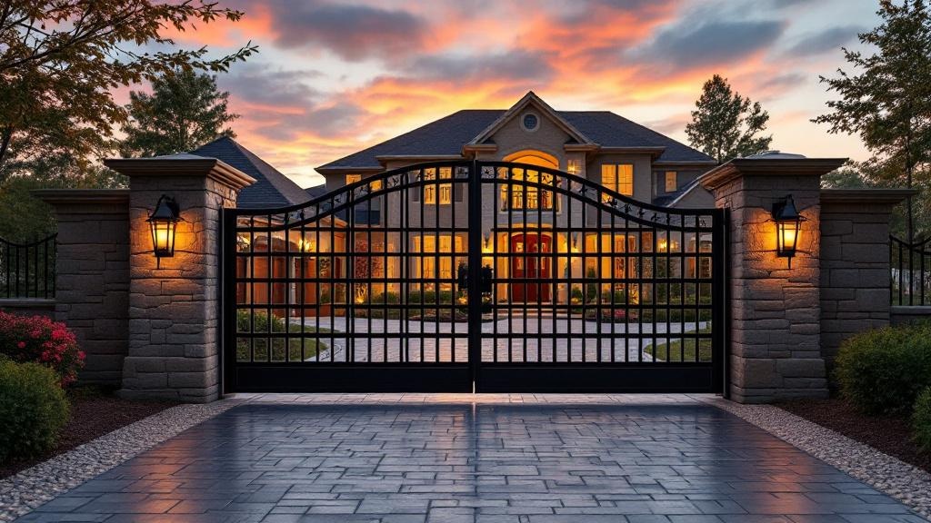 wrought iron sliding driveway gate - modern horizontal bars entrance gate in Nashville, Tennessee