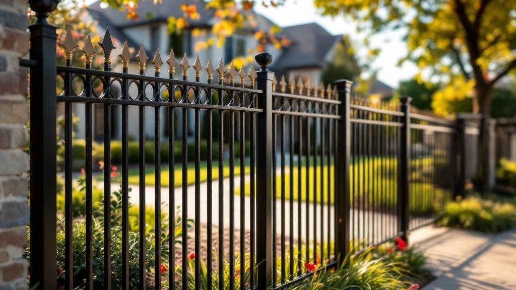 black aluminum flat-top ornamental fence - 6-foot decorative metal fence for front yard boundary in Dallas, Texas