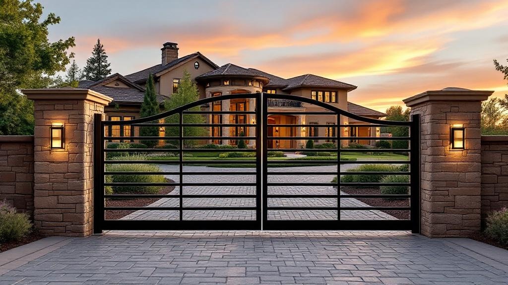 aluminum double swing driveway gate - modern horizontal bars entrance gate in Denver, Colorado