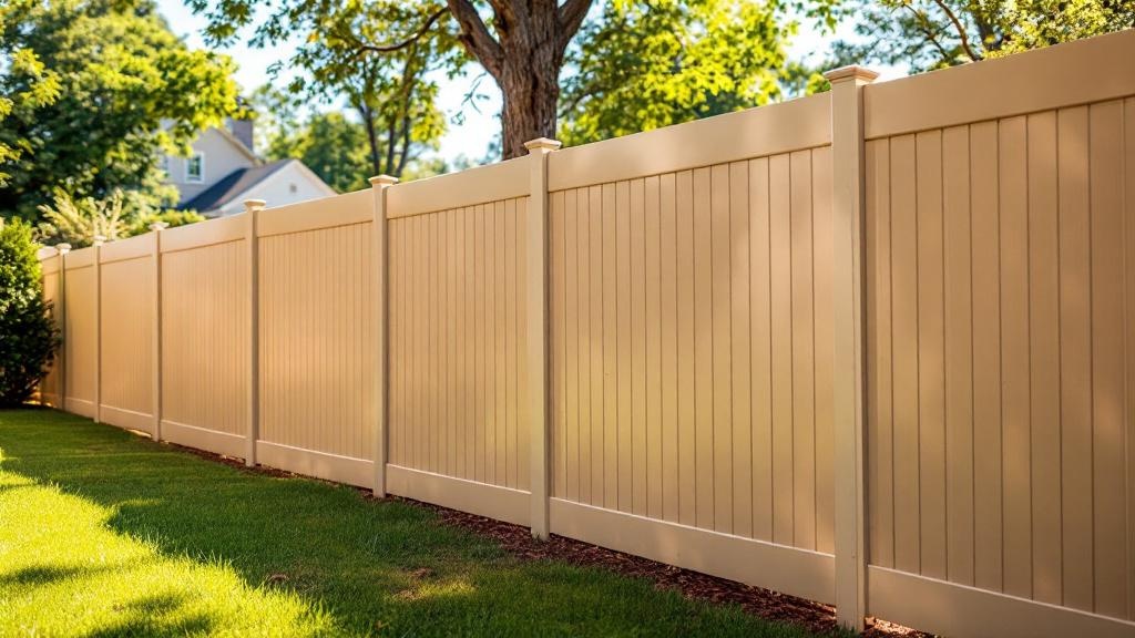 tan vinyl full privacy fence - 6-foot maintenance-free PVC fence installation in Charlotte, North Carolina
