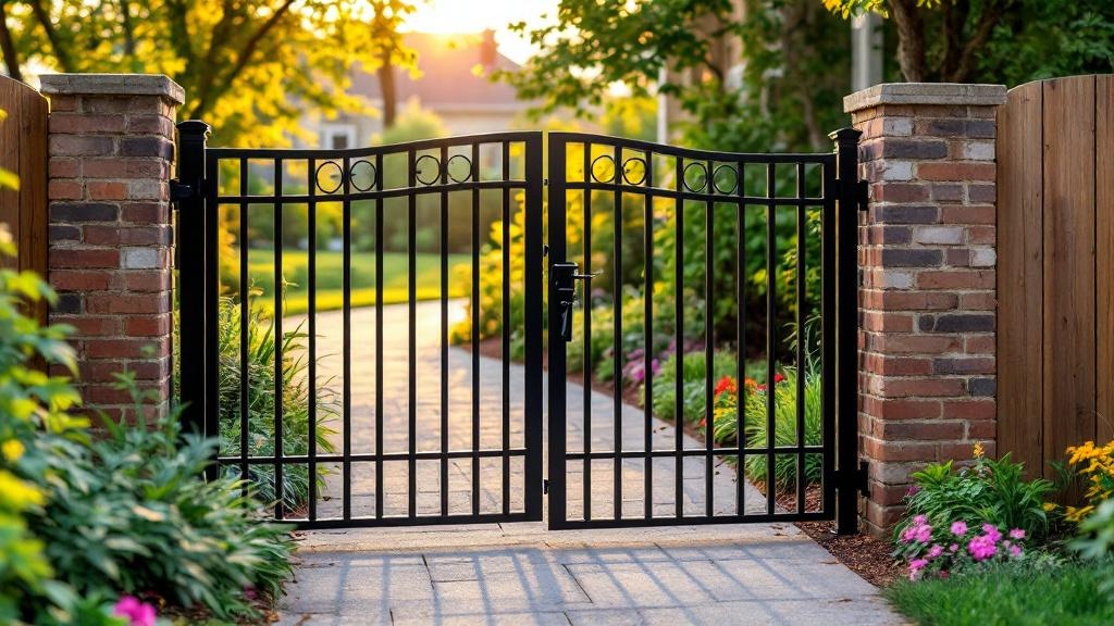 aluminum matching fence panel walk gate - residential pedestrian gate with black iron hardware in Nashville, Tennessee
