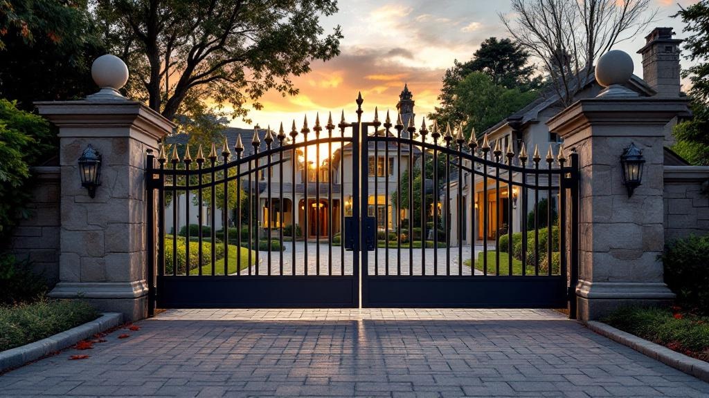 aluminum double swing driveway gate - classic picket with finials entrance gate in Charlotte, North Carolina
