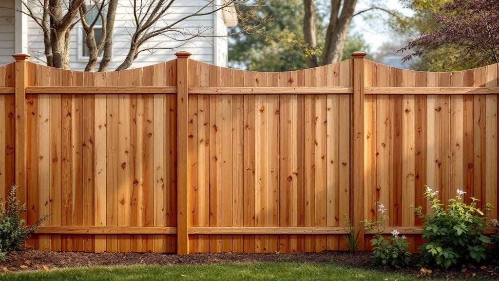 Pressure-Treated Pine dog-ear privacy fence - 8-foot honey oak stained wood fence installation in Charlotte, North Carolina