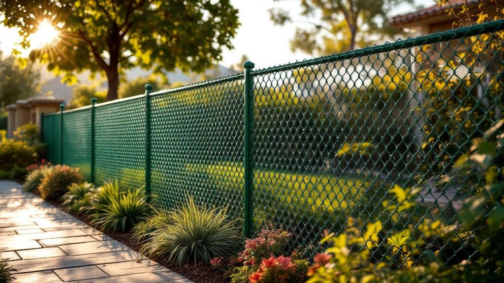 green vinyl-coated chain link fence - 6-foot boundary fence installation by professional fence contractor in San Diego, California