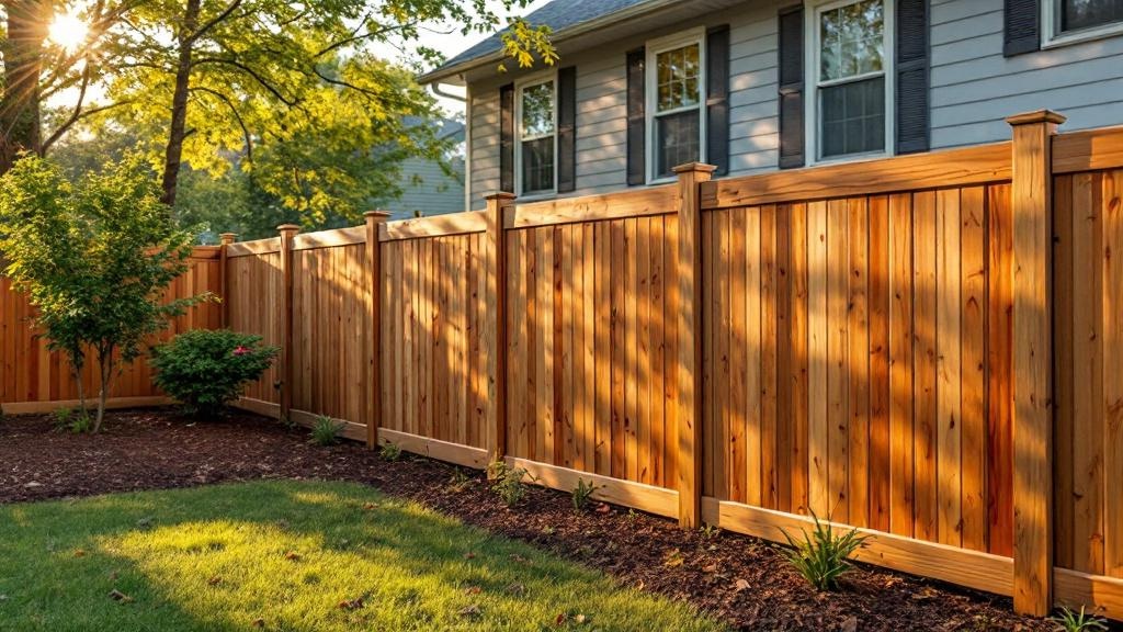 Pressure-Treated Pine shadowbox privacy fence - 8-foot natural cedar stained wood fence installation in Raleigh, North Carolina
