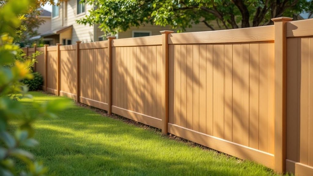 tan vinyl full privacy fence - 6-foot maintenance-free PVC fence installation in Austin, Texas