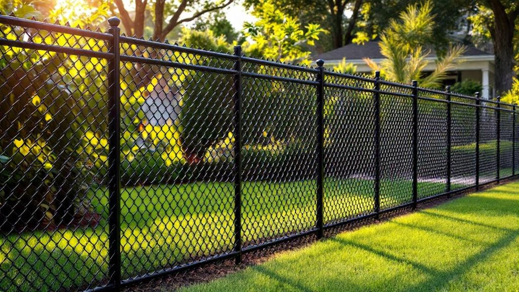 black vinyl-coated chain link fence - 8-foot boundary fence installation by professional fence contractor in Charlotte, North Carolina