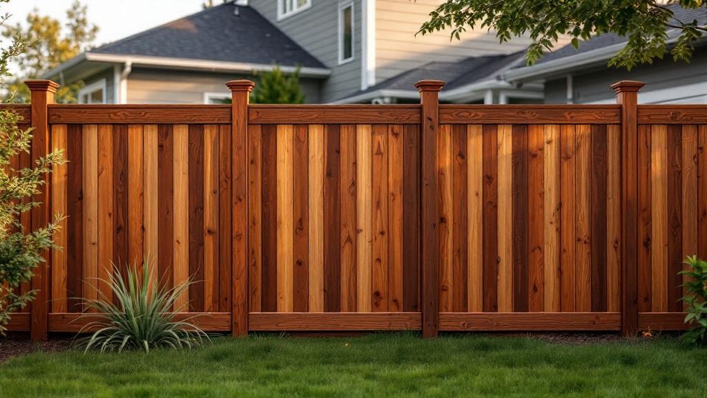 Western Red Cedar board-on-board privacy fence - 6-foot dark walnut stained wood fence installation in Portland, Oregon