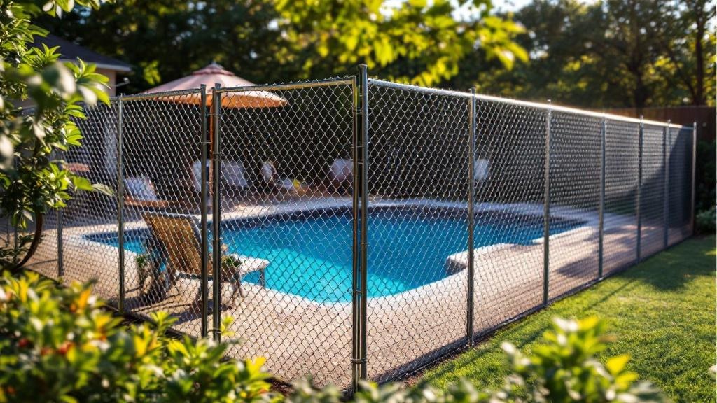 galvanized chain link fence - 8-foot pool fence installation by professional fence contractor in Austin, Texas
