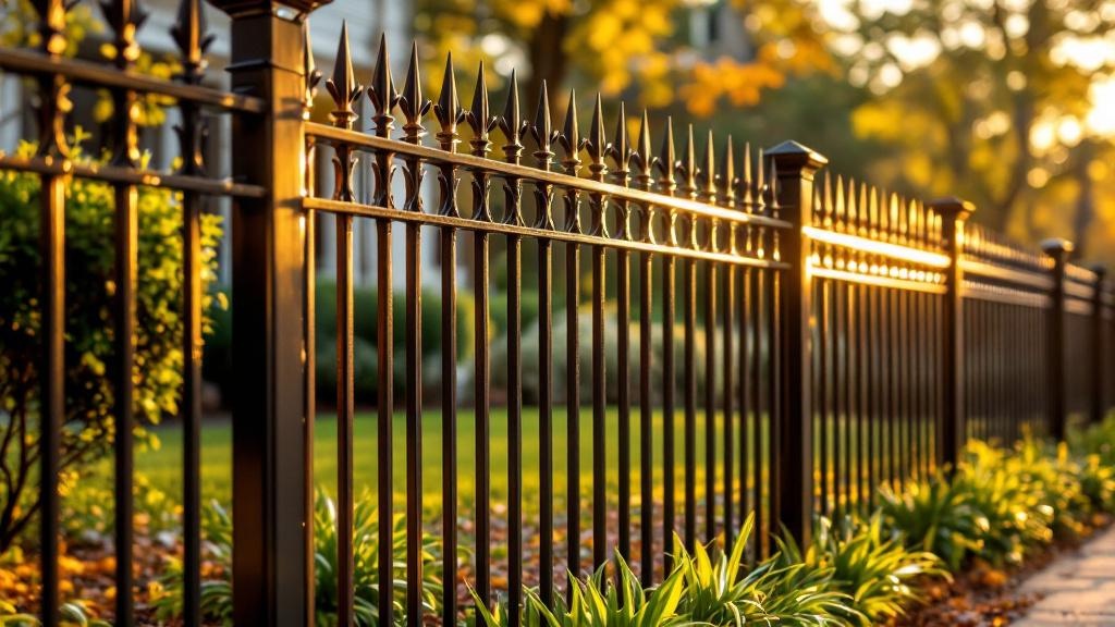 bronze aluminum spear-top ornamental fence - 6-foot decorative metal fence for property perimeter in Raleigh, North Carolina