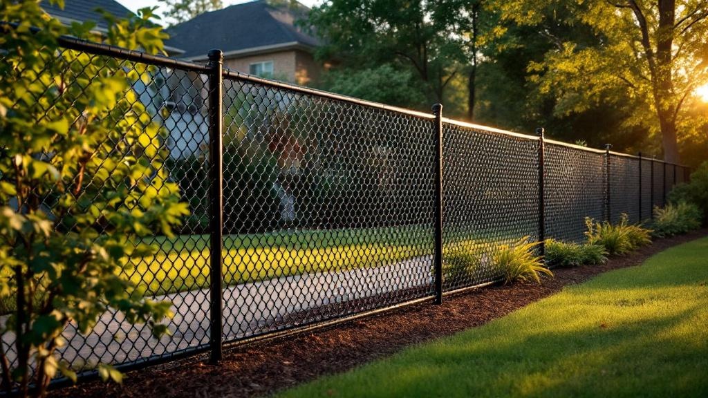 black vinyl-coated chain link fence - 6-foot boundary fence installation by professional fence contractor in Atlanta, Georgia