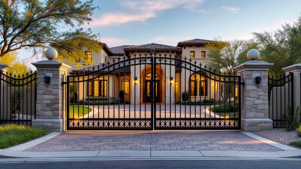 aluminum sliding driveway gate - classic picket with finials entrance gate in Phoenix, Arizona