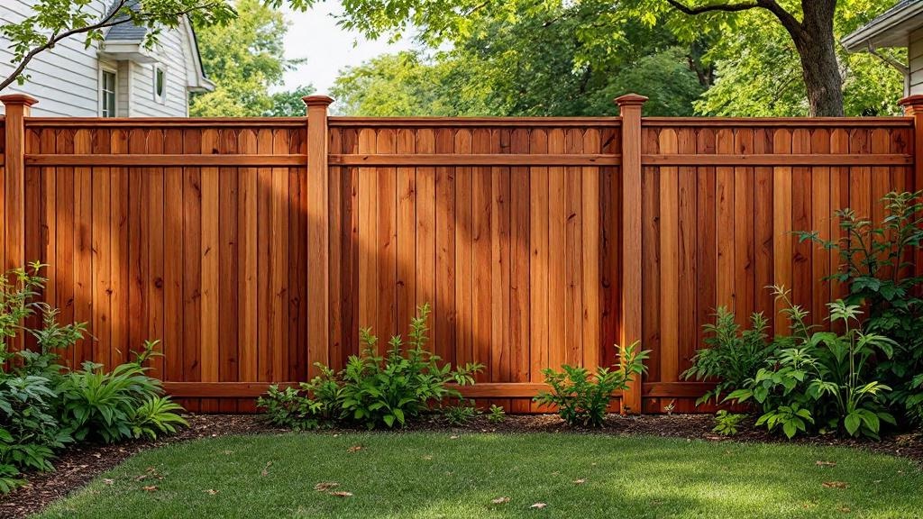 Western Red Cedar dog-ear privacy fence - 6-foot dark walnut stained wood fence installation in Charlotte, North Carolina