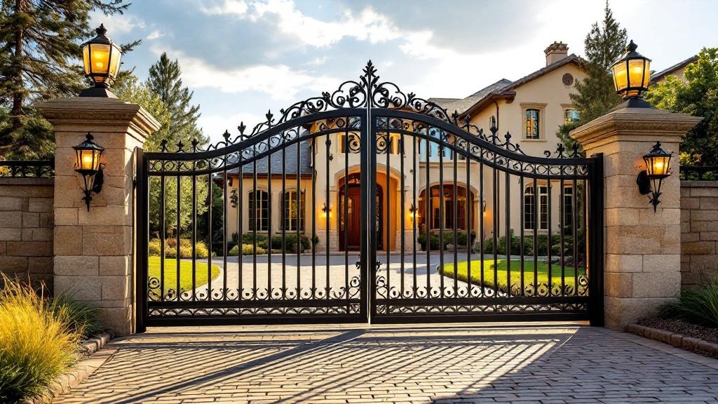 aluminum sliding driveway gate - arched top with scrollwork entrance gate in Denver, Colorado