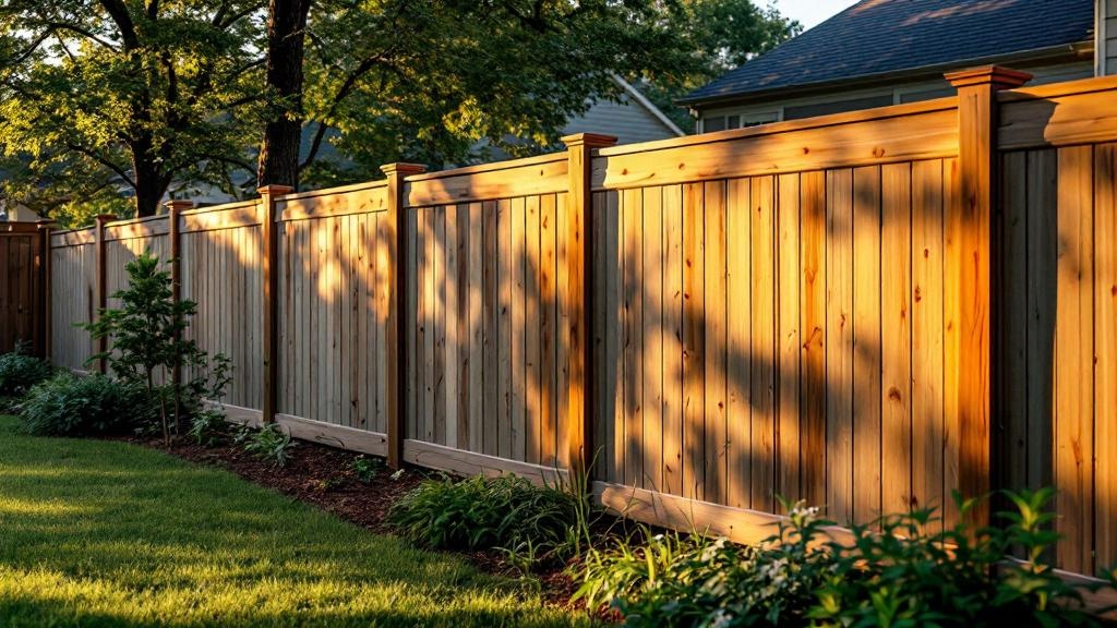 Western Red Cedar shadowbox privacy fence - 8-foot weathered gray stained wood fence installation in Atlanta, Georgia