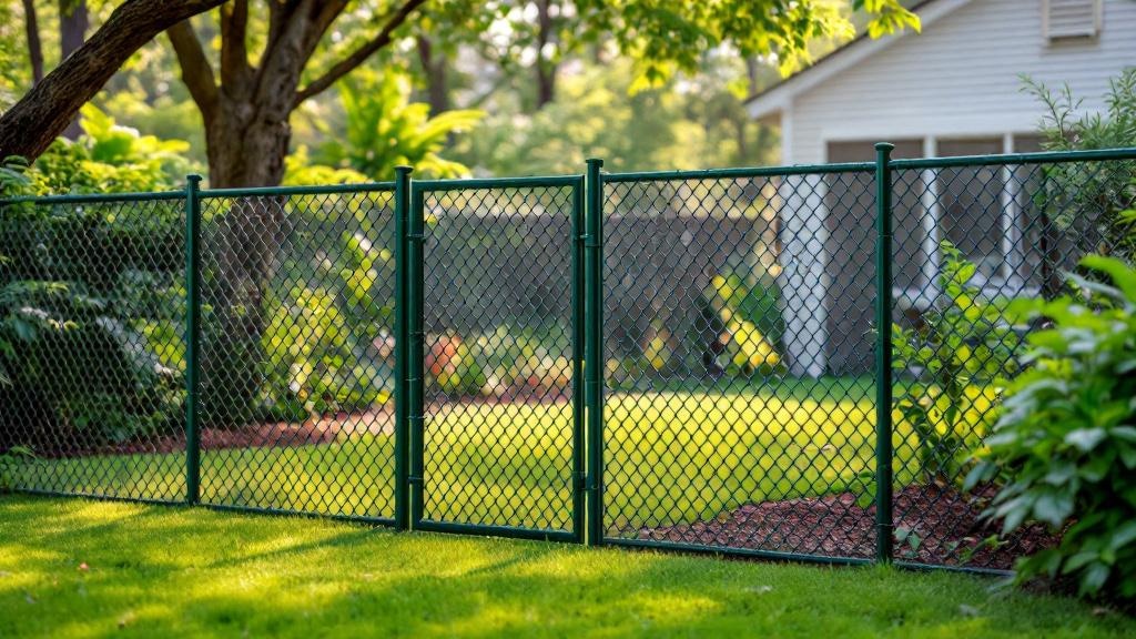 green vinyl-coated chain link fence - 5-foot dog fence installation by professional fence contractor in Raleigh, North Carolina