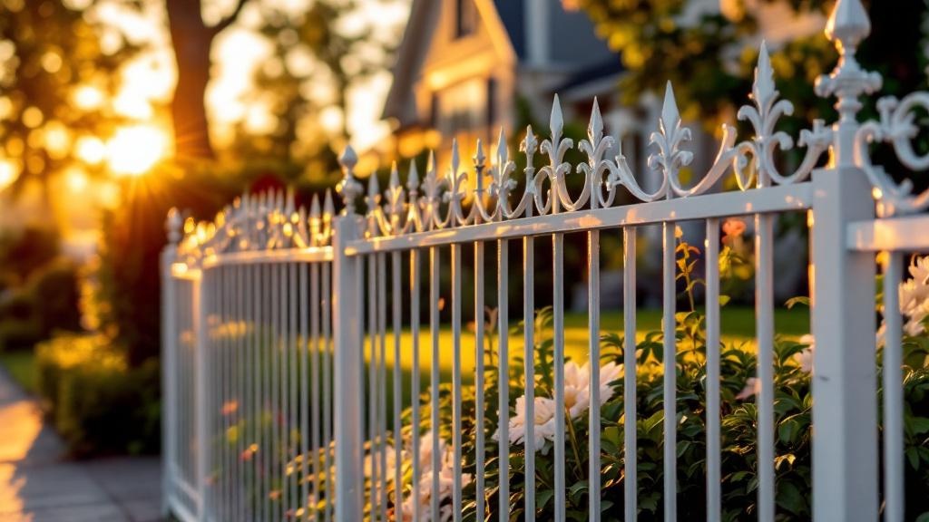 Professional aluminum fence installation in Portland - front yard