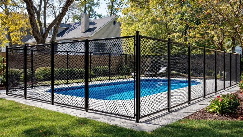 black vinyl-coated chain link chain link fence for pool enclosure in North Carolina