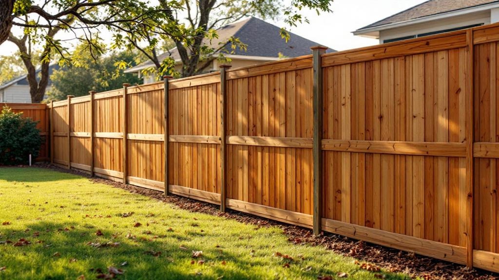 Pressure-Treated Pine wood privacy fence for backyard privacy in Texas