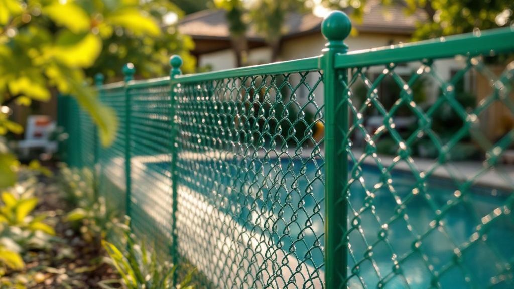green vinyl-coated chain link diamond mesh - 5-foot installation by fence contractor in Austin, Texas