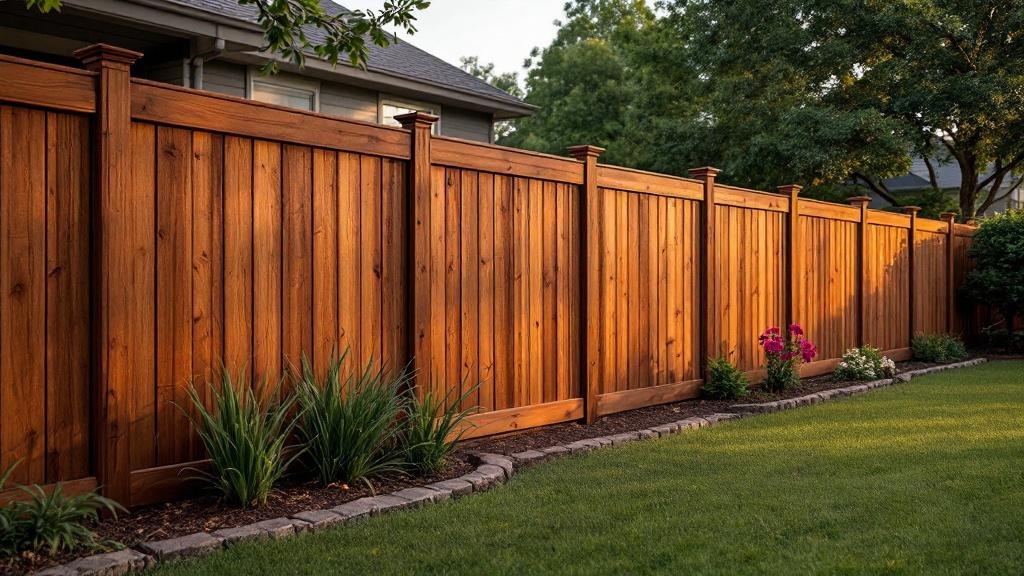 Redwood wood privacy fence for backyard privacy in Texas