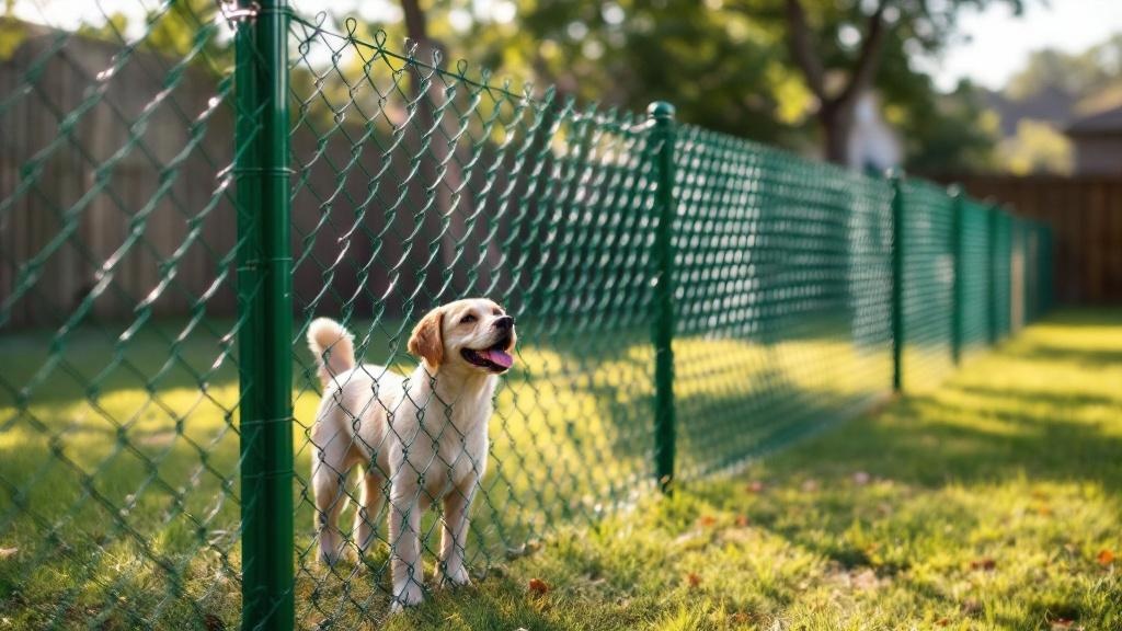 green vinyl-coated chain link diamond mesh - 5-foot installation by fence contractor in Austin, Texas