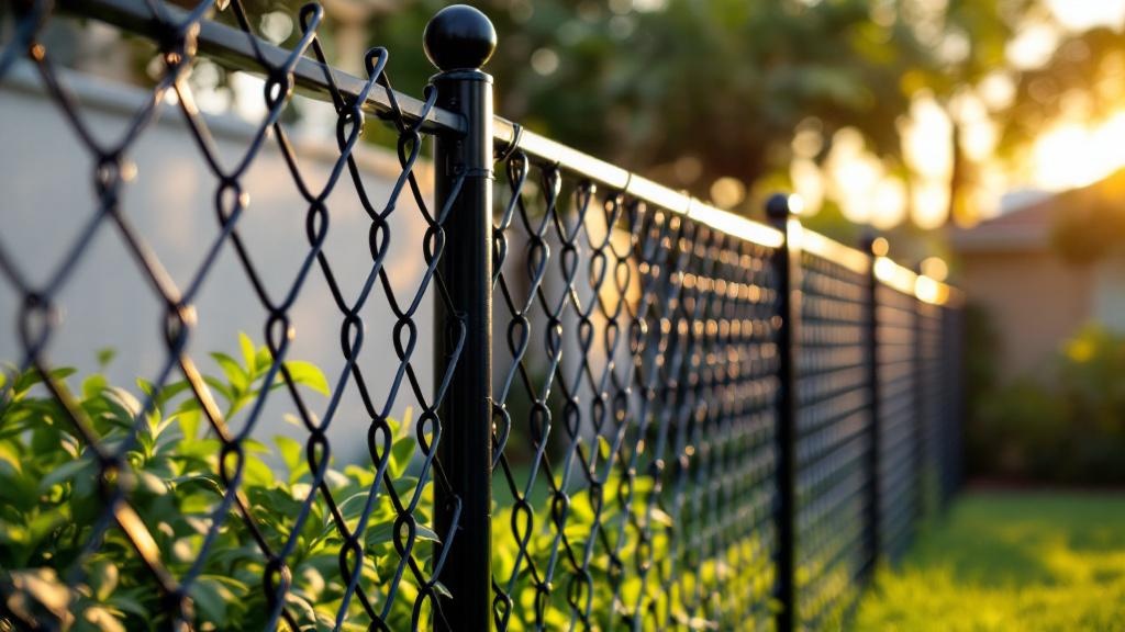 black vinyl-coated chain link diamond mesh - 8-foot installation by fence contractor in Miami, Florida