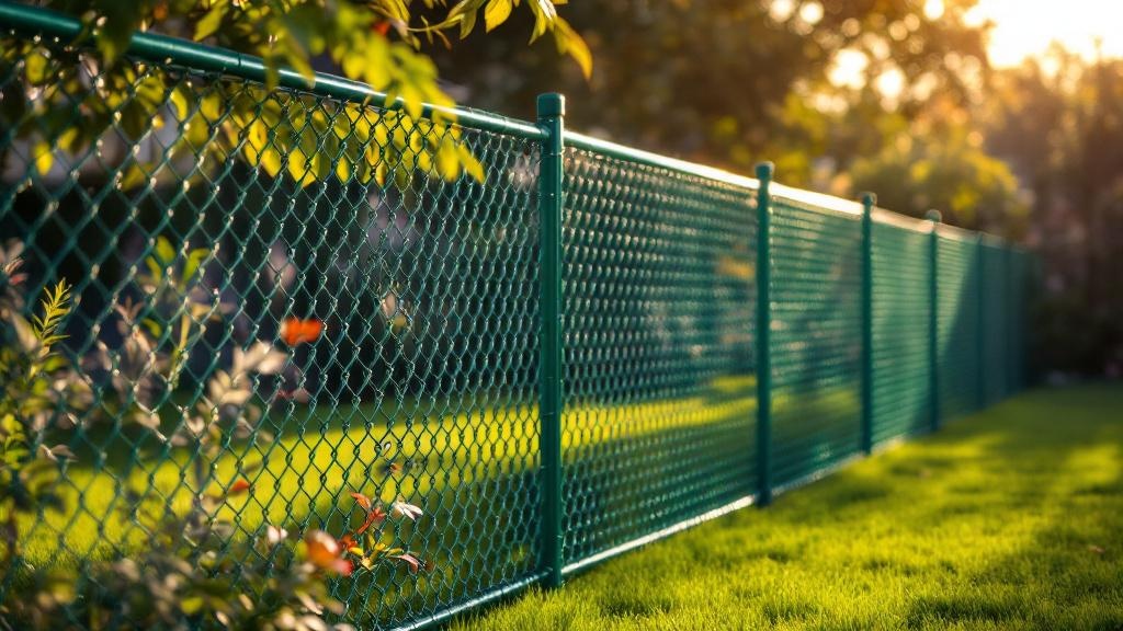 green vinyl-coated chain link diamond mesh - 8-foot installation by fence contractor in San Diego, California