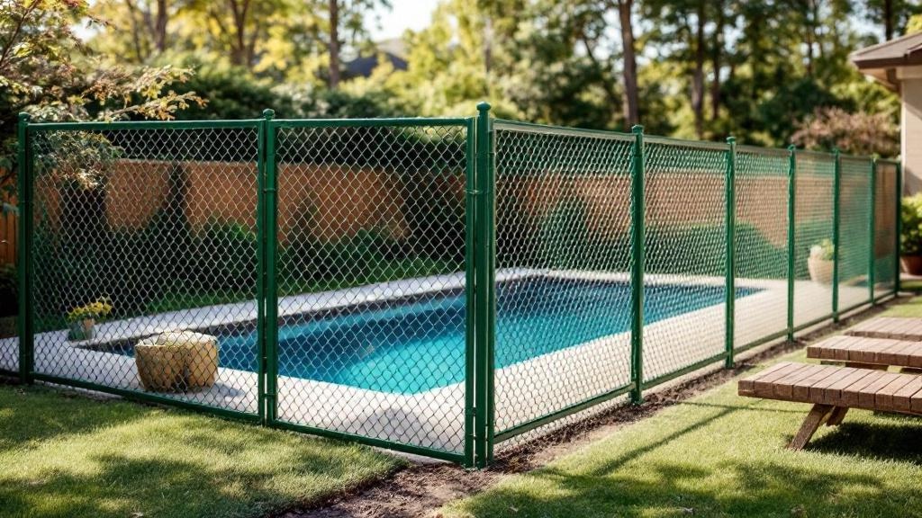 green vinyl-coated chain link chain link fence for pool enclosure in Georgia