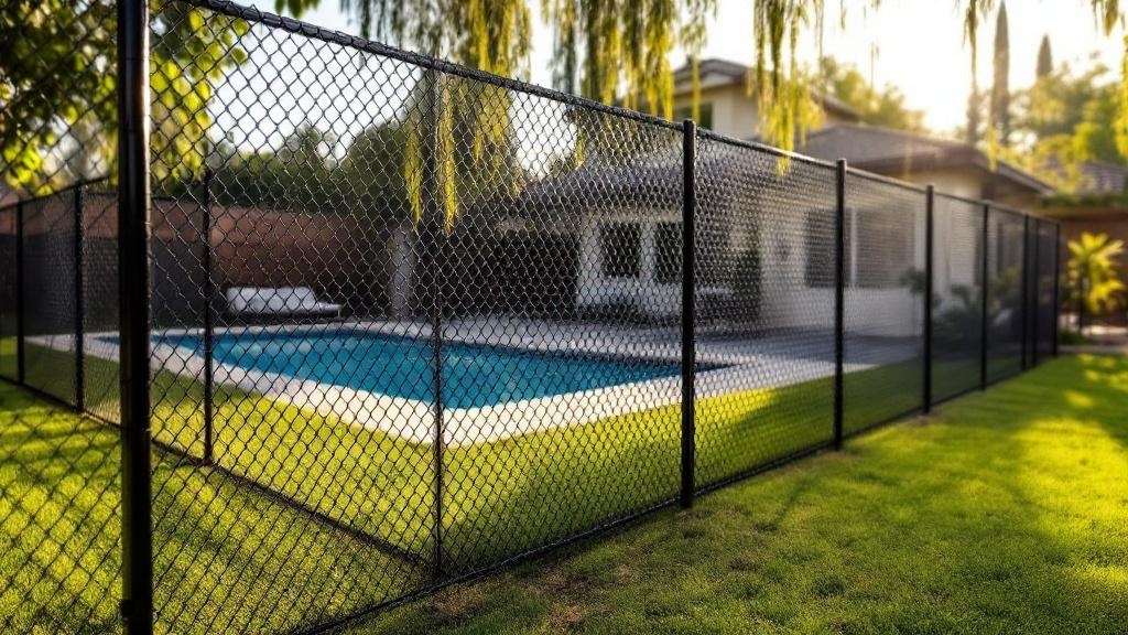 black vinyl-coated chain link chain link fence for pool enclosure in California