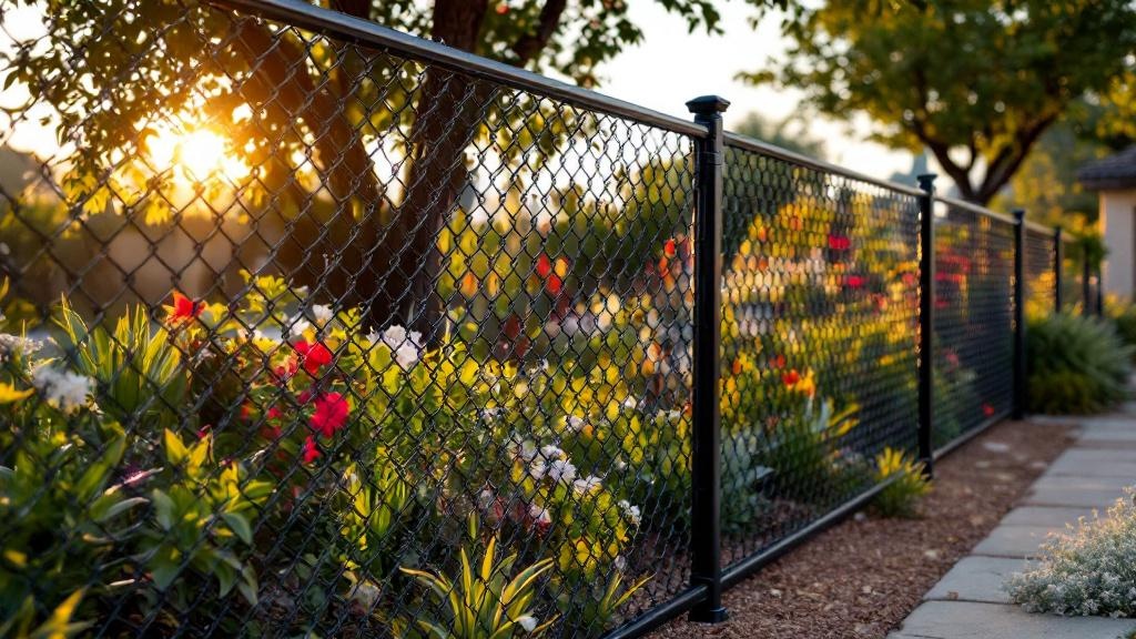 black vinyl-coated chain link diamond mesh - 8-foot installation by fence contractor in Las Vegas, Nevada