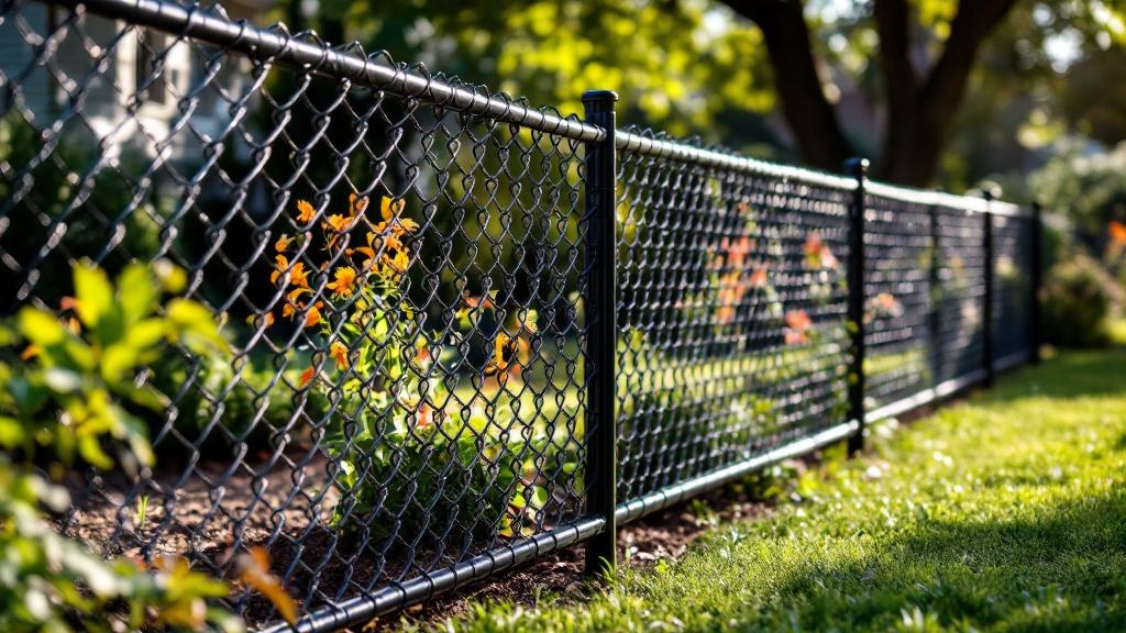 black vinyl-coated chain link chain link fence for garden protection in North Carolina