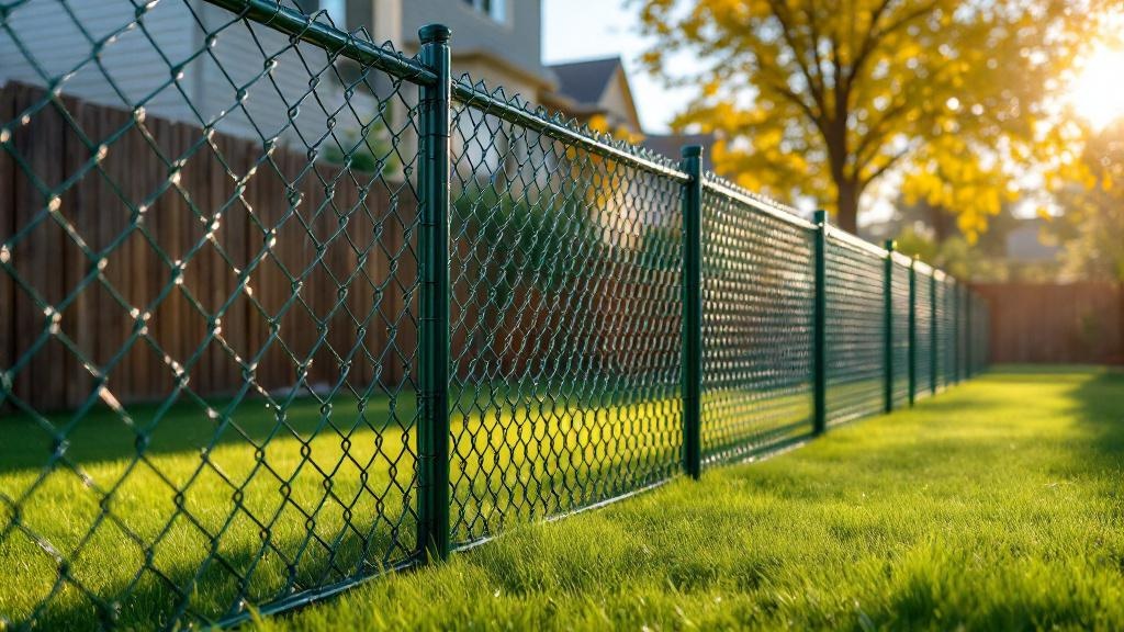 green vinyl-coated chain link chain link fence for backyard pet containment in Colorado