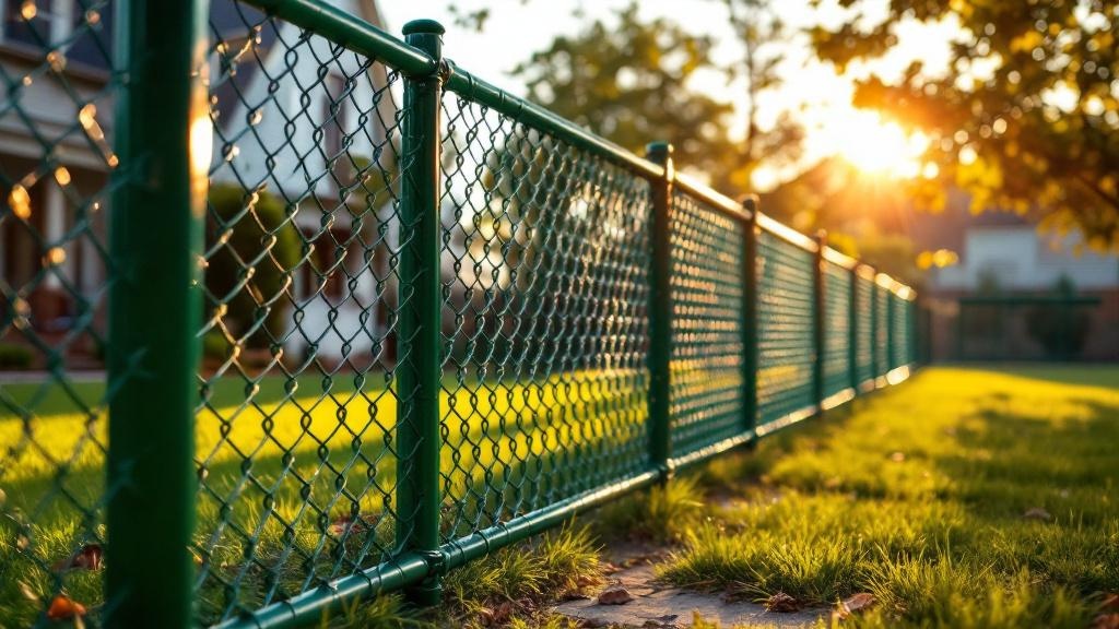 green vinyl-coated chain link diamond mesh - 8-foot installation by fence contractor in Atlanta, Georgia