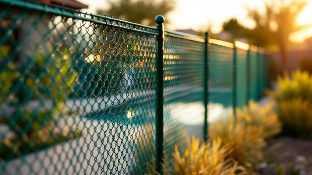 green vinyl-coated chain link diamond mesh - 6-foot installation by fence contractor in Las Vegas, Nevada