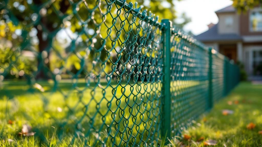 green vinyl-coated chain link diamond mesh - 4-foot installation by fence contractor in Dallas, Texas
