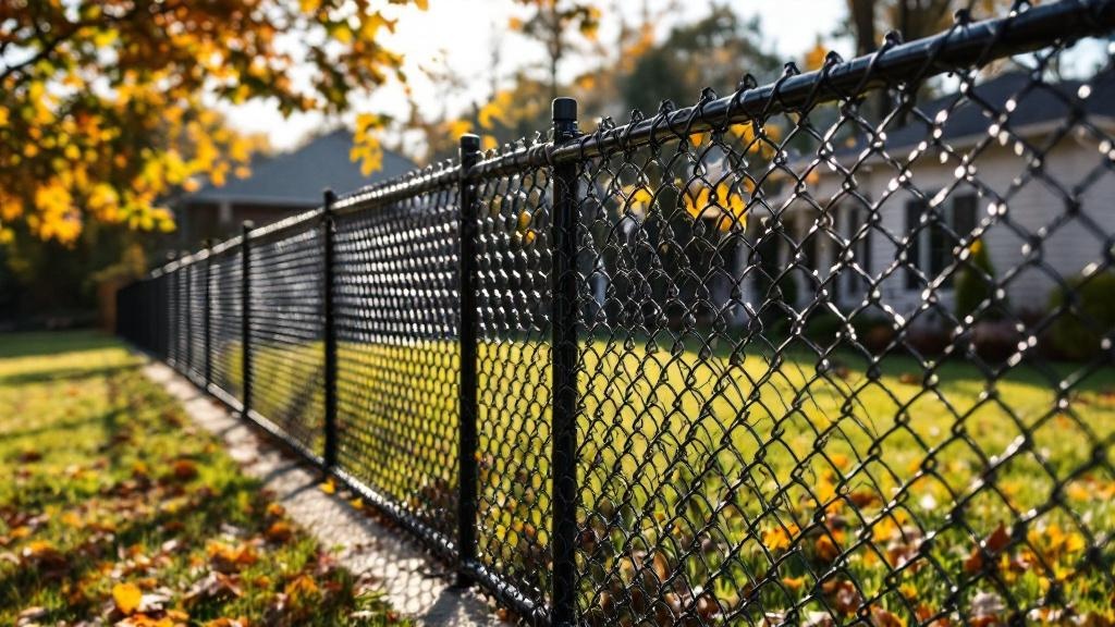 black vinyl-coated chain link chain link fence for property boundary in North Carolina