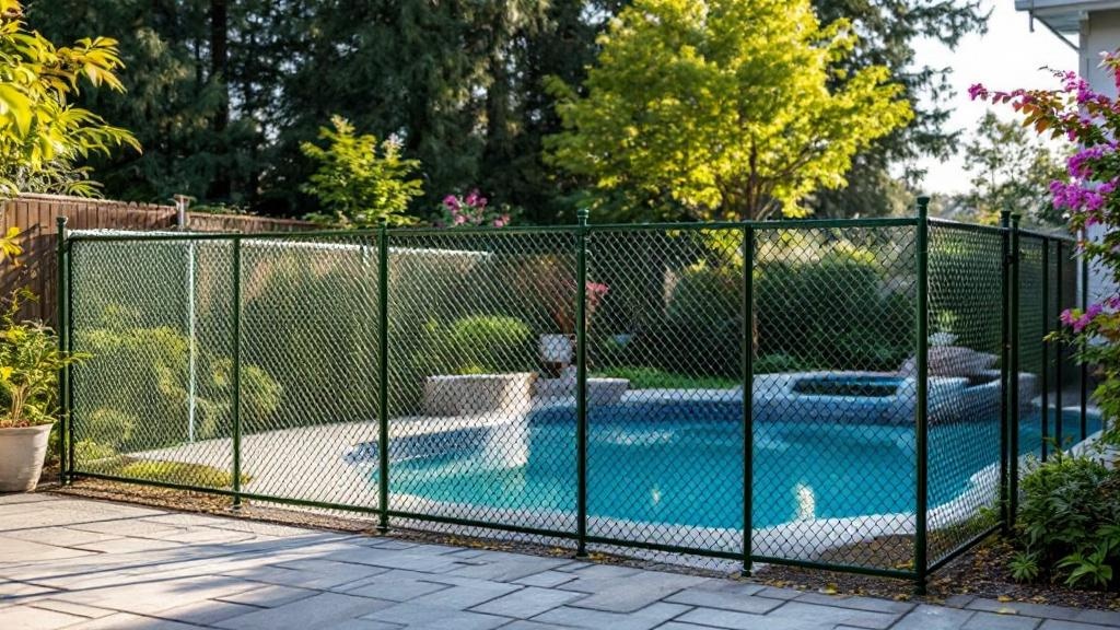 green vinyl-coated chain link chain link fence for pool enclosure in Washington
