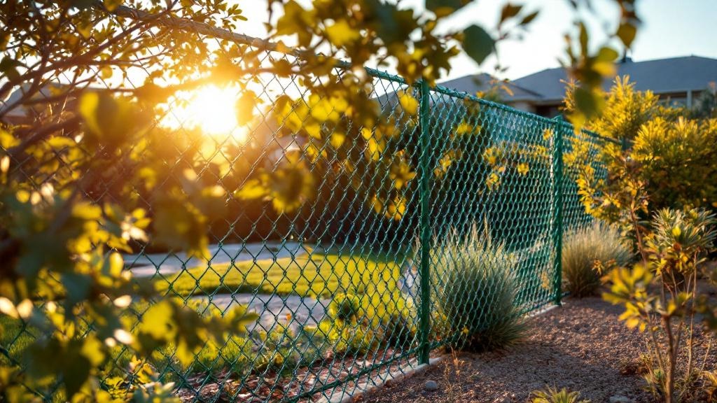 green vinyl-coated chain link diamond mesh - 4-foot installation by fence contractor in Las Vegas, Nevada