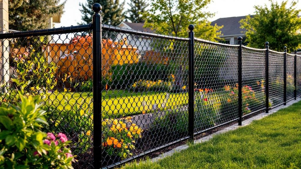 black vinyl-coated chain link diamond mesh - 4-foot installation by fence contractor in Salt Lake City, Utah