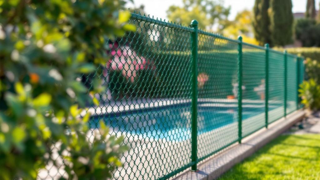 green vinyl-coated chain link diamond mesh - 4-foot installation by fence contractor in San Diego, California