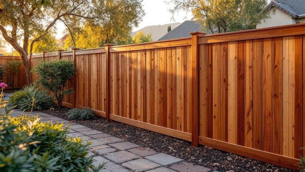 Redwood wood privacy fence for backyard privacy in Nevada