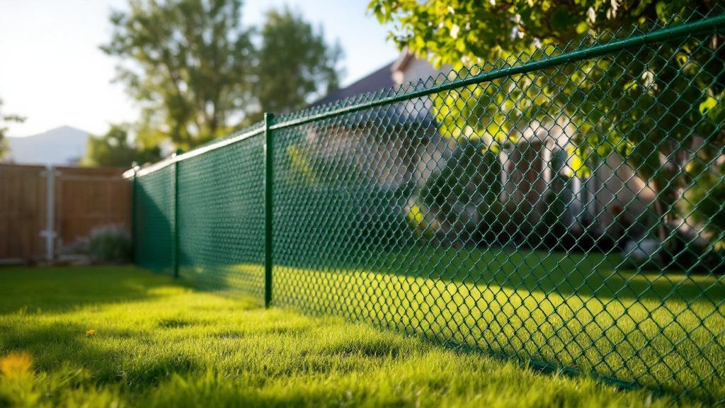 green vinyl-coated chain link chain link fence for backyard pet containment in Utah